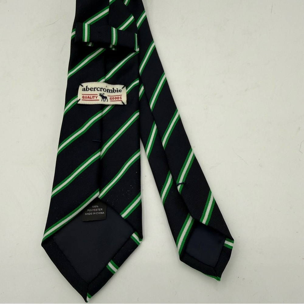 Abercrombie Men's Vintage Tie 2 x 53 Blue Green Stripe Tie Narrow Skinny Poly